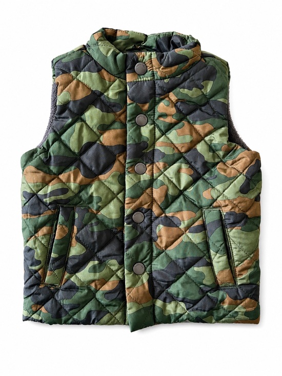 GAP Other - Baby Gap Camo Quilted Puffer Vest 12-18 Months Green Snap Front